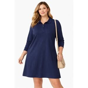 NWOT Spirit Savvy Women’s XL Navy Blue Polo Dress Long Sleeve Cotton Spandex